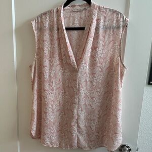Halogen Pink Floral Sleeveless V-Neck Blouse